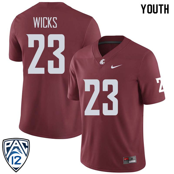 Youth #23 Gerard Wicks Washington State Cougars College Football Jerseys Sale-Crimson